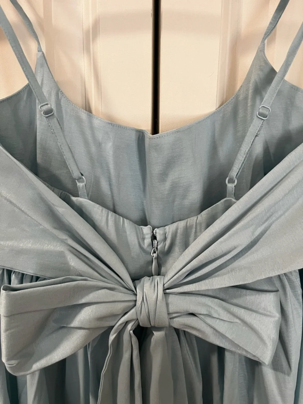A&F Drama Bow-Back Taffeta Maxi Dress Light Blue Summer Wedding Modern Romantic